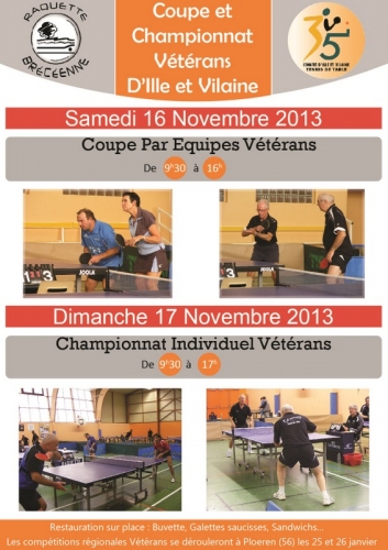 Championnats Individuels et Coupes par Équipes Vétérans à Brécé les 16 et 17 novembre 2013
